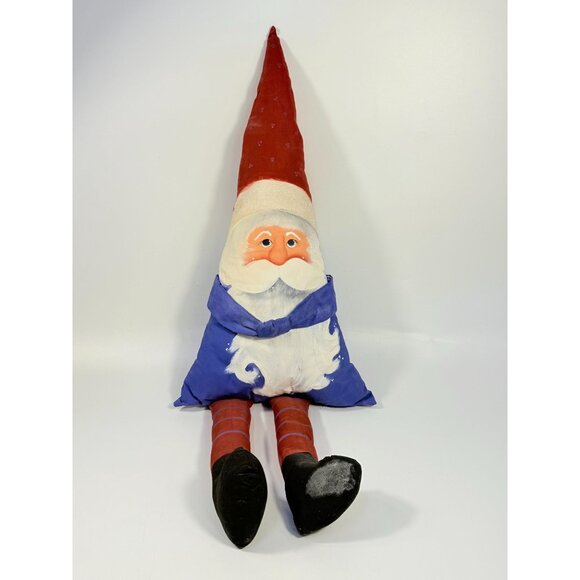 Santa Claus Pillow Doll With Red Hat & Blue Outfit | Vintage Hand Painted Christ - Picture 2 of 15